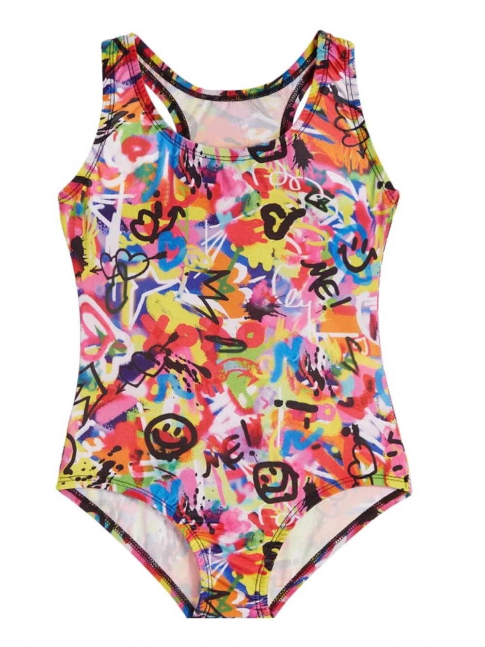 Dori Creations graffiti swimsuit with bold color graphics girls size 8/10 EUC